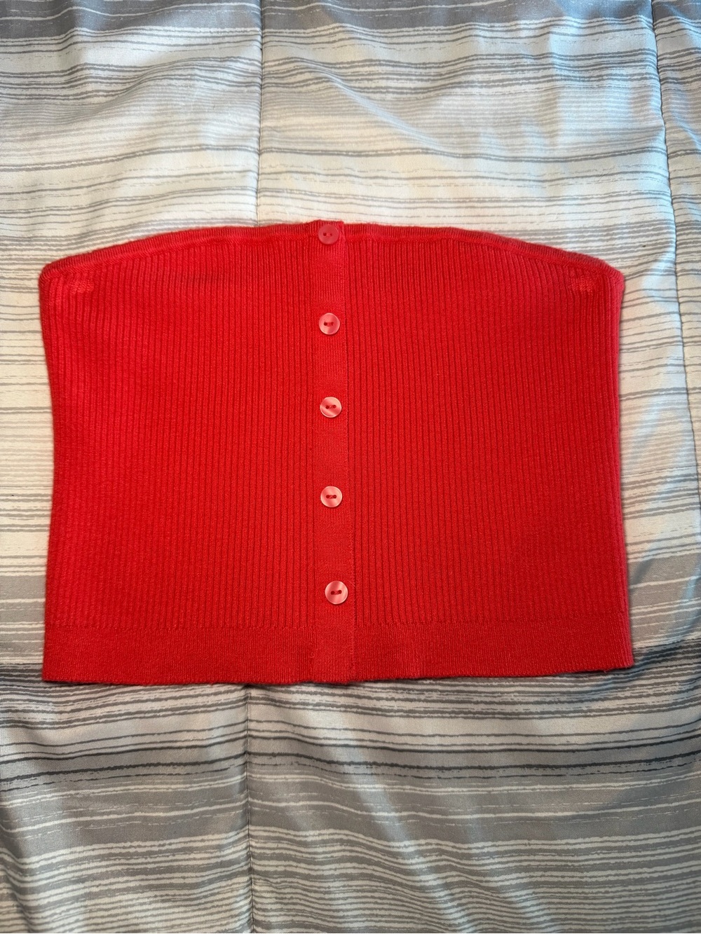 American Eagle Bright Red Ribbed Tube Top with Front Buttons